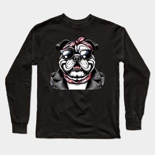 Funny English Bulldog with Sunglasses Long Sleeve T-Shirt